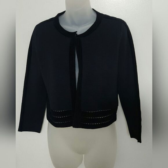 Diane Von Furstenberg DVF Black Wool Rayon Crop Evening Jacket Size Small - Picture 1 of 5